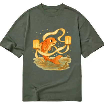 Koi weaving silk streamers through floating lanterns on tranquil water - Classic T-shirt - Army Green
