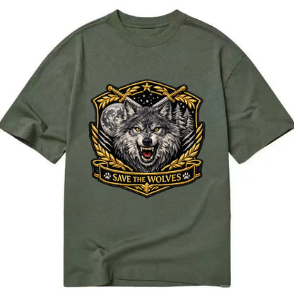 SAVE THE WOLVES - wolf moon in gray , predator protection - Classic T-shirt - Army Green