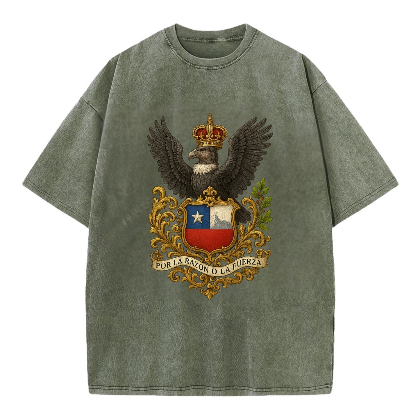Chile Andean Condor Emblem  - Vintage T-shirt - Army Green