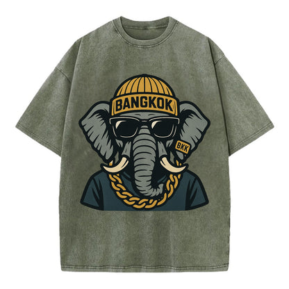 Bangkok Elephant - Vintage T-shirt - Army Green