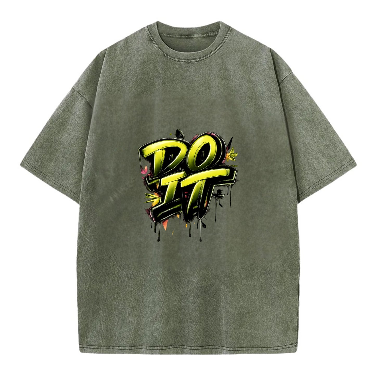 Bold typography design - "DO IT" - just do it, stop waiting - Vintage T-shirt - Army Green
