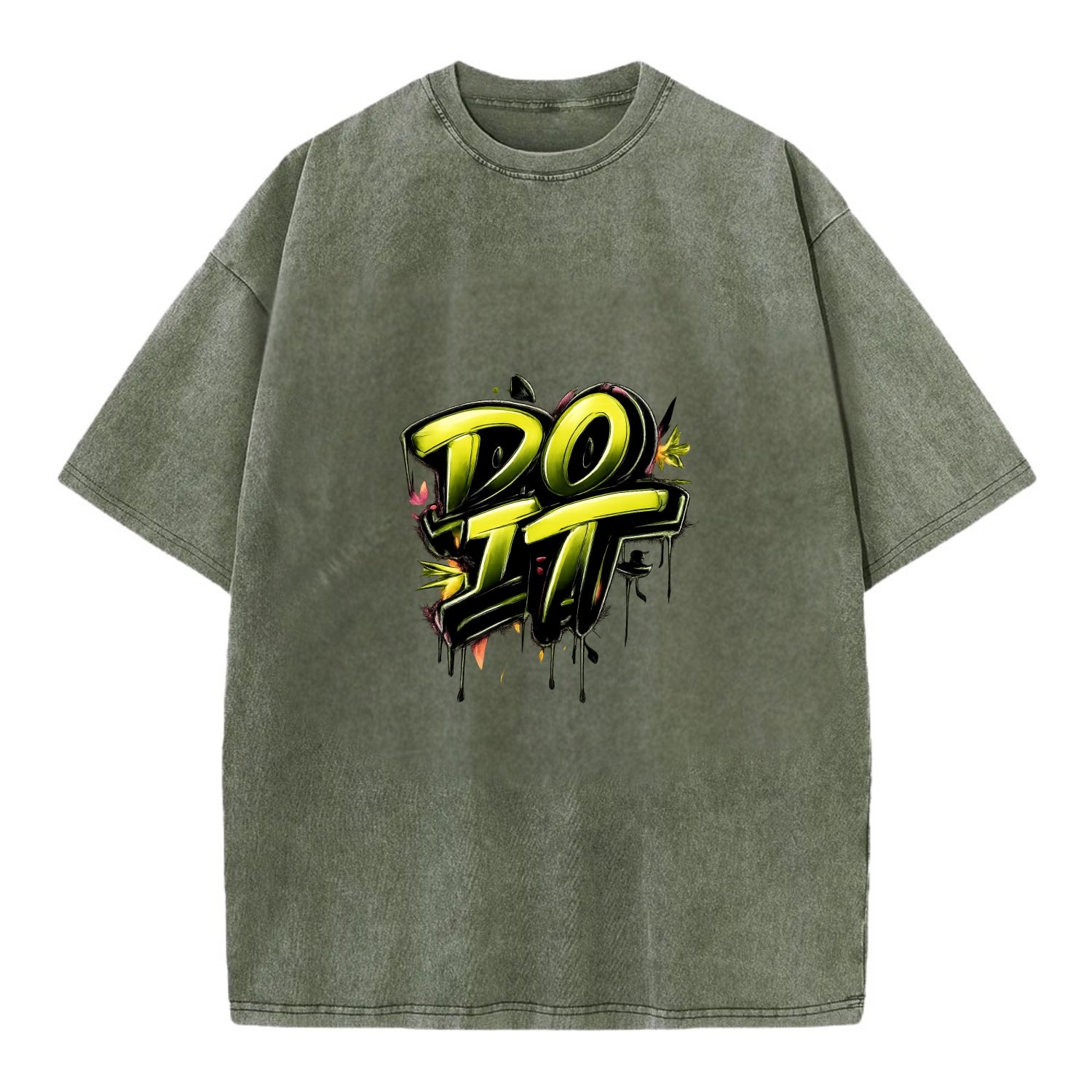Bold typography design - "DO IT" - just do it, stop waiting - Vintage T-shirt - Army Green
