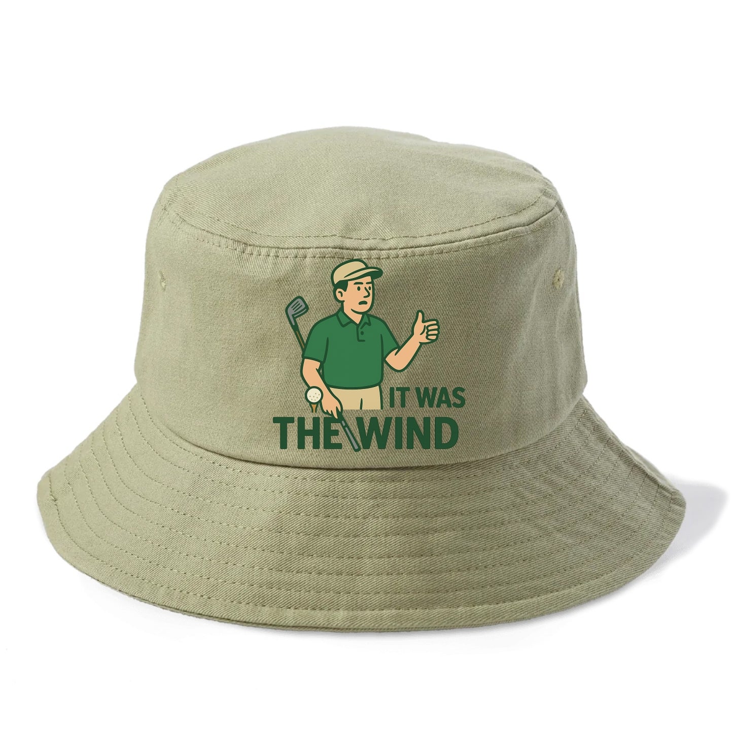 Golfer blaming the wind with hair perfectly still - "It Was the Wind" - classic excuse - Bucket Hat - Army Green