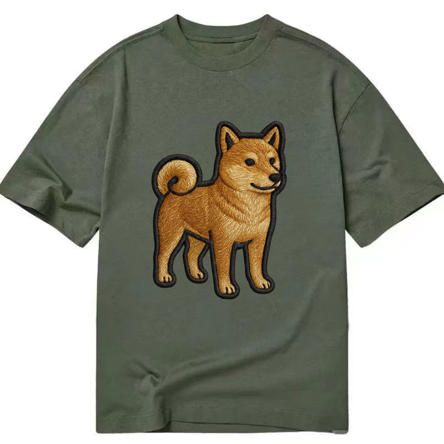 Shiba Inu - Trendy Japanese dog logo wit - Classic T-shirt - Army Green