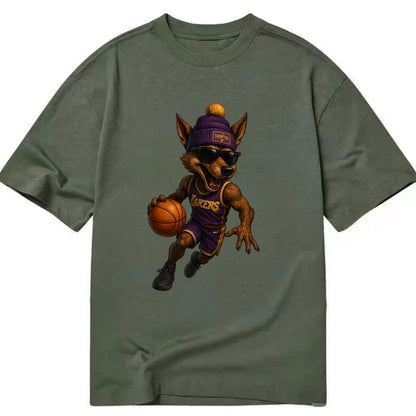 Hollywood Coyote wearing Lakers beanie with Showtime patch and wayfarer sunglasses - Classic T-shirt - Army Green
