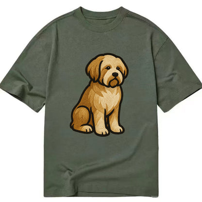 Tibetan Terrier - Gold and white embroidered sitting pose - Classic T-shirt - Army Green