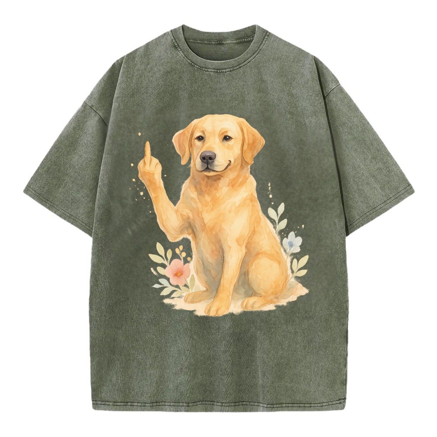 Labrador Retriever yellow sitting pretty, friendly face, strong paw up with sass - Vintage T-shirt - Army Green