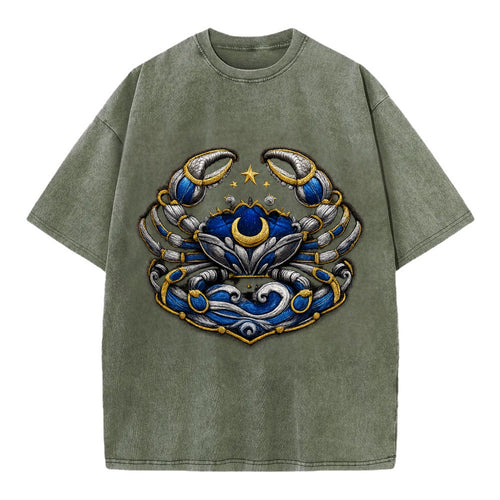 CANCER CRAB - protective crab in silver and blue , water sign - Vintage T-shirt