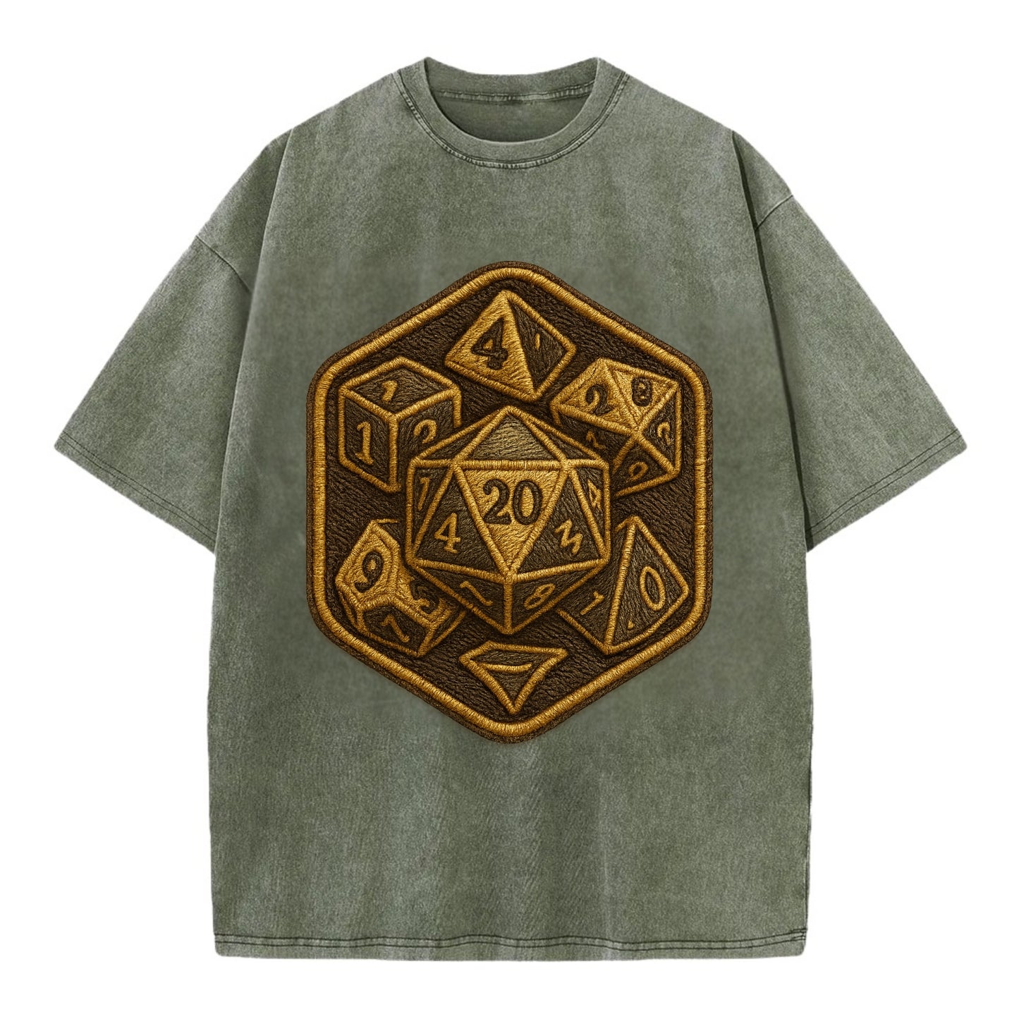 Dice set for tabletop gaming - RPG enthusiast - Vintage T-shirt - Army Green