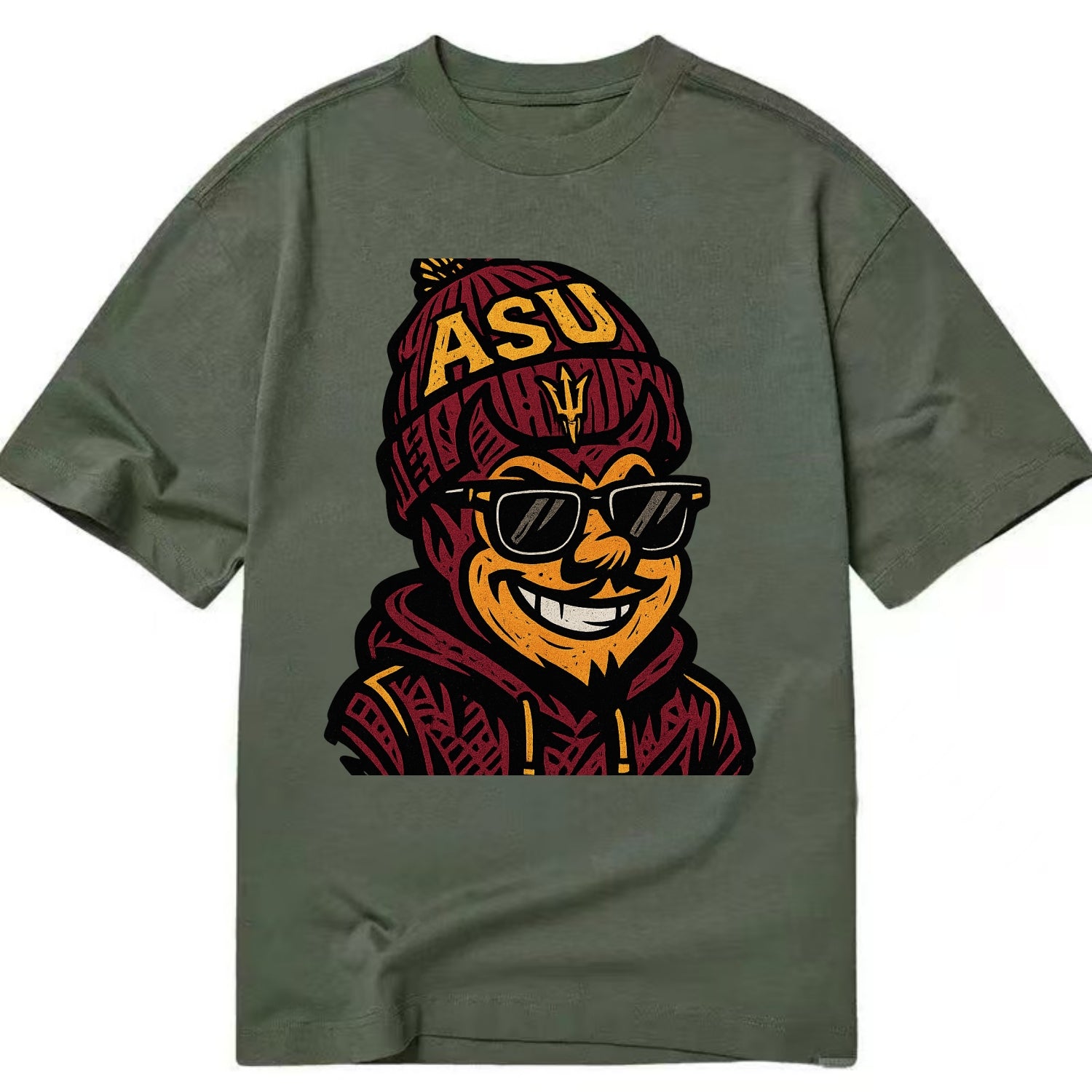Tempe Sparky wearing Arizona State beanie with fork patch - Classic T-shirt - Army Green