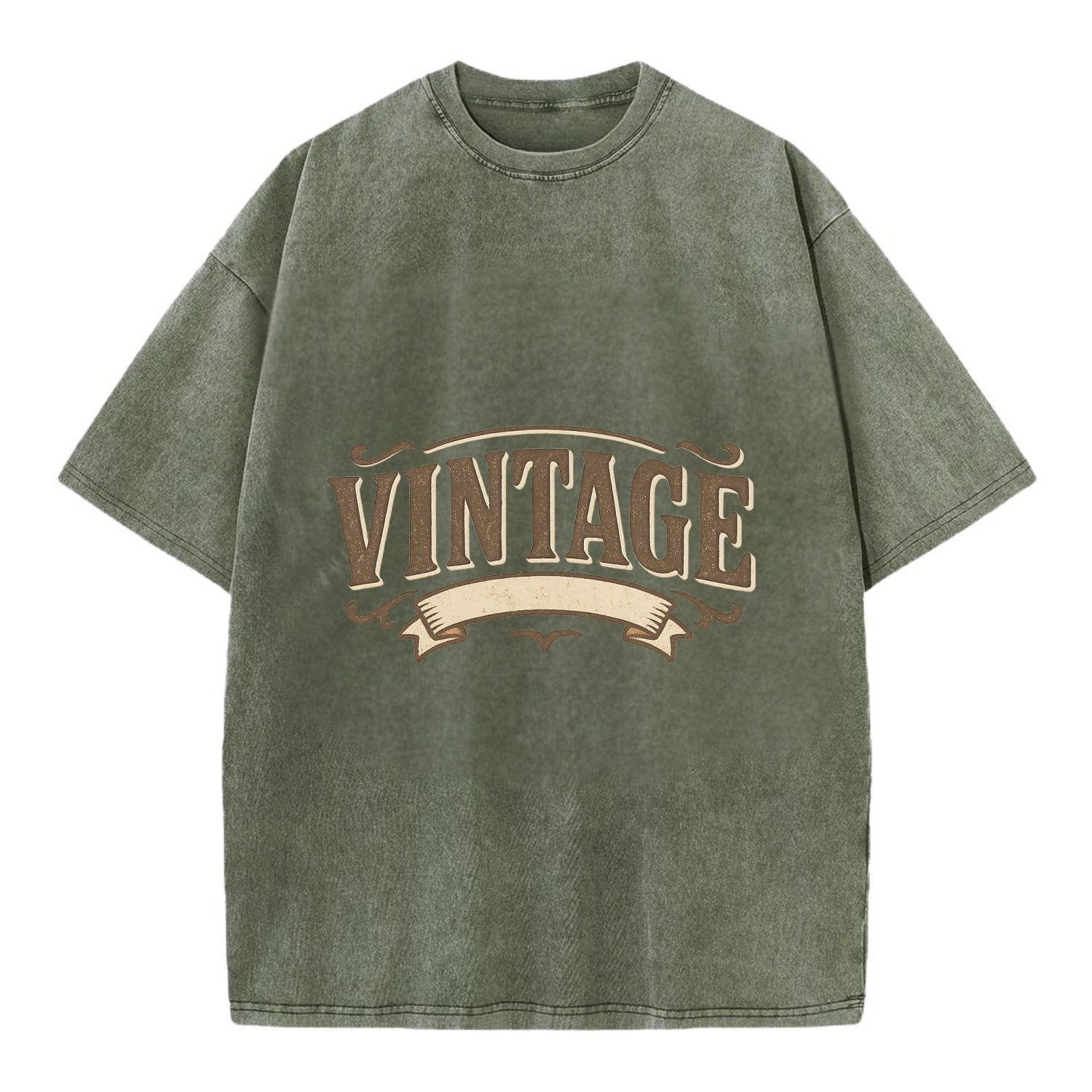 Bold typography design - "CENTERED" - aligned, focused, balanced within - Vintage T-shirt - Army Green