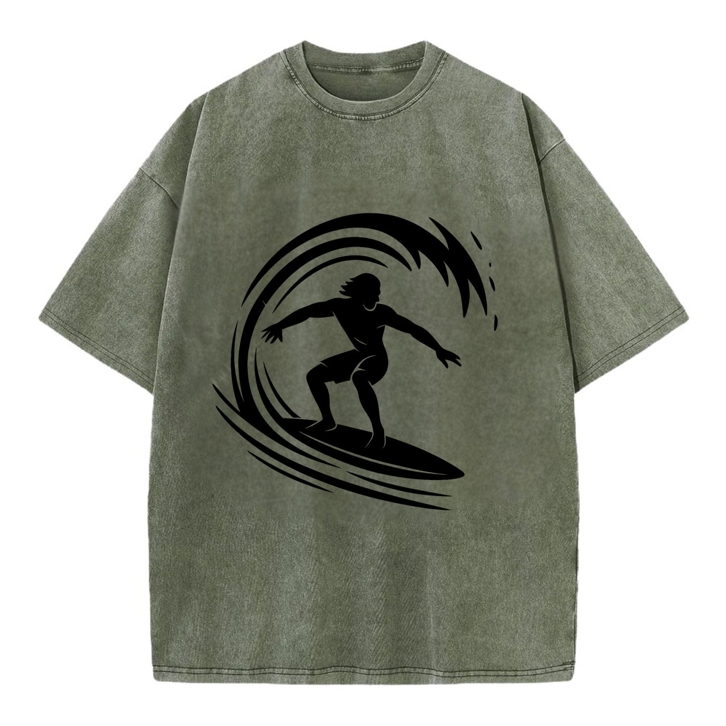 Hawaiian surfer riding big wave - Vintage T-shirt - Army Green