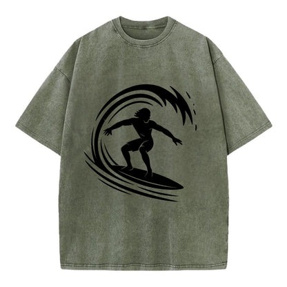 Hawaiian surfer riding big wave - Vintage T-shirt - Army Green