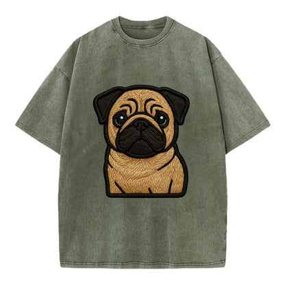 Pug - Contemporary wrinkled design with - Vintage T-shirt - Army Green
