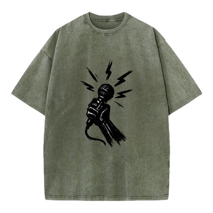 Microphone with sound waves - freedom of speech ink art - Vintage T-shirt - Army Green