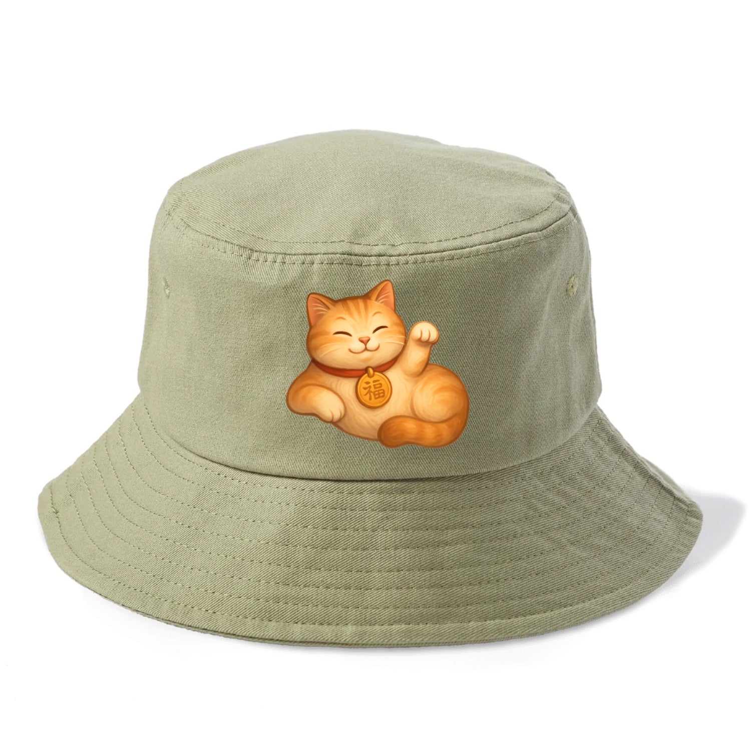 Maneki Neko Pose - Bucket Hat - Army Green