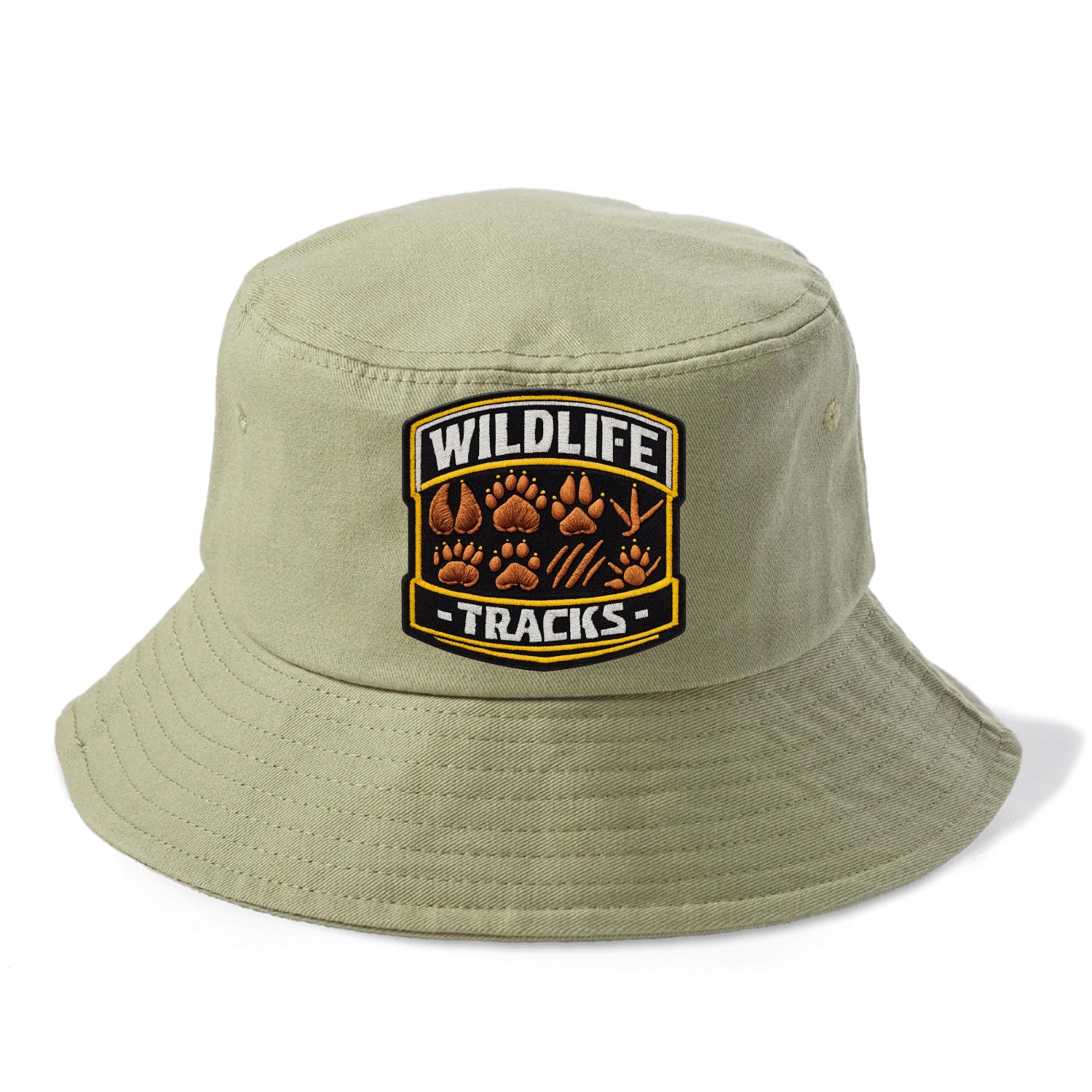 WILDLIFE TRACKS - animal footprints in brown , tracker - Bucket Hat - Army Green