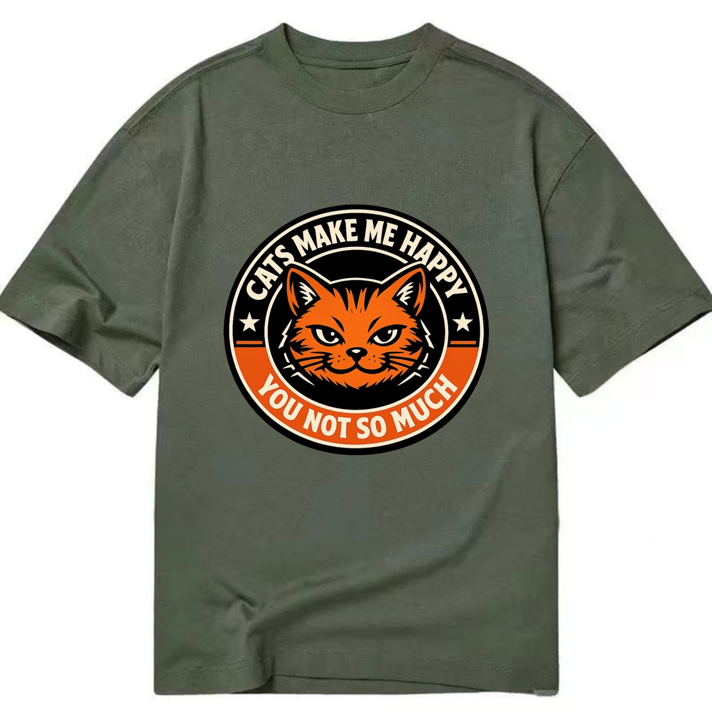 Joyful Whiskers Emblem - Classic T-shirt - Army Green
