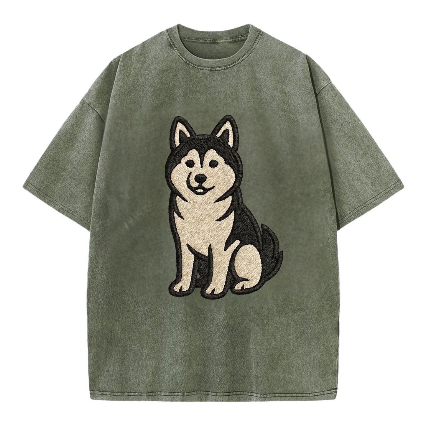 Pomsky - Pomeranian-Husky mix sitting po Vintage T-shirt - Army Green