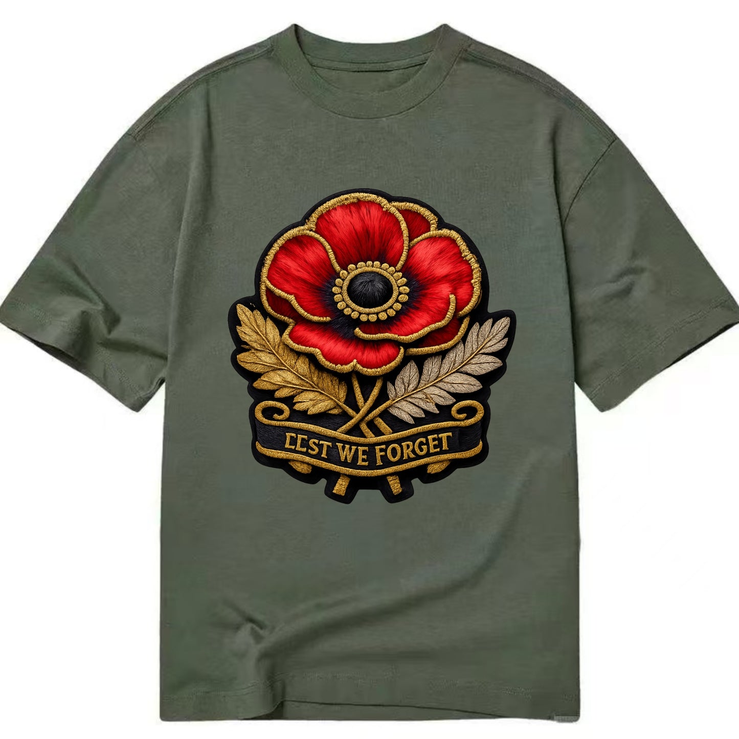MEMORIAL POPPY - red poppy flower in scarlet , remembrance - Classic T-shirt - Army Green