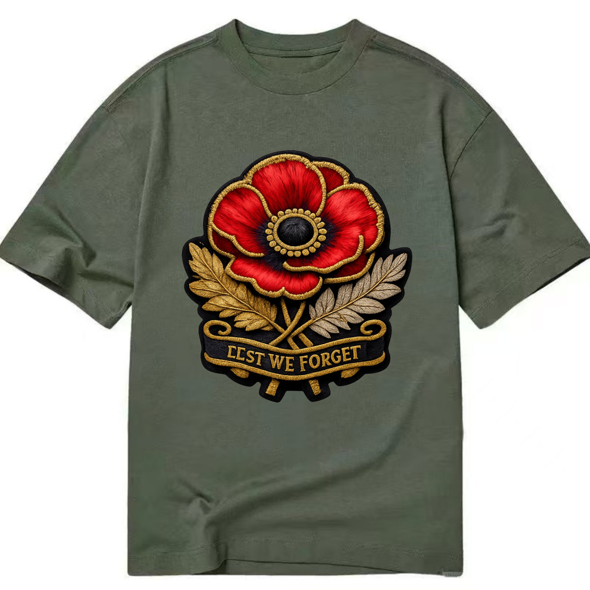 MEMORIAL POPPY - red poppy flower in scarlet , remembrance - Classic T-shirt - Army Green