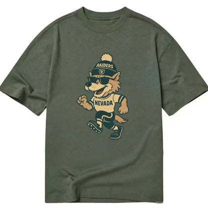 Nevada Wolf wearing Raiders beanie with outlaw patch and wayfarer sunglasses - Classic T-shirt - Army Green
