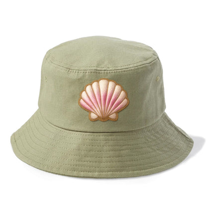SEASHELL SCALLOP - scallop shell in cream and pink , beach - Bucket Hat - Army Green