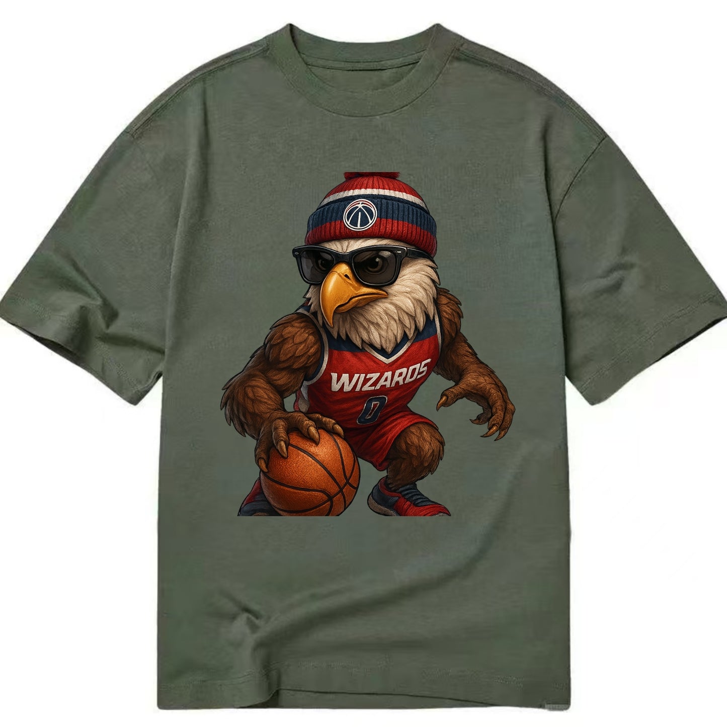 DC Eagle wearing Wizards red white and blue beanie with monument patch and - Classic T-shirt - Army Green