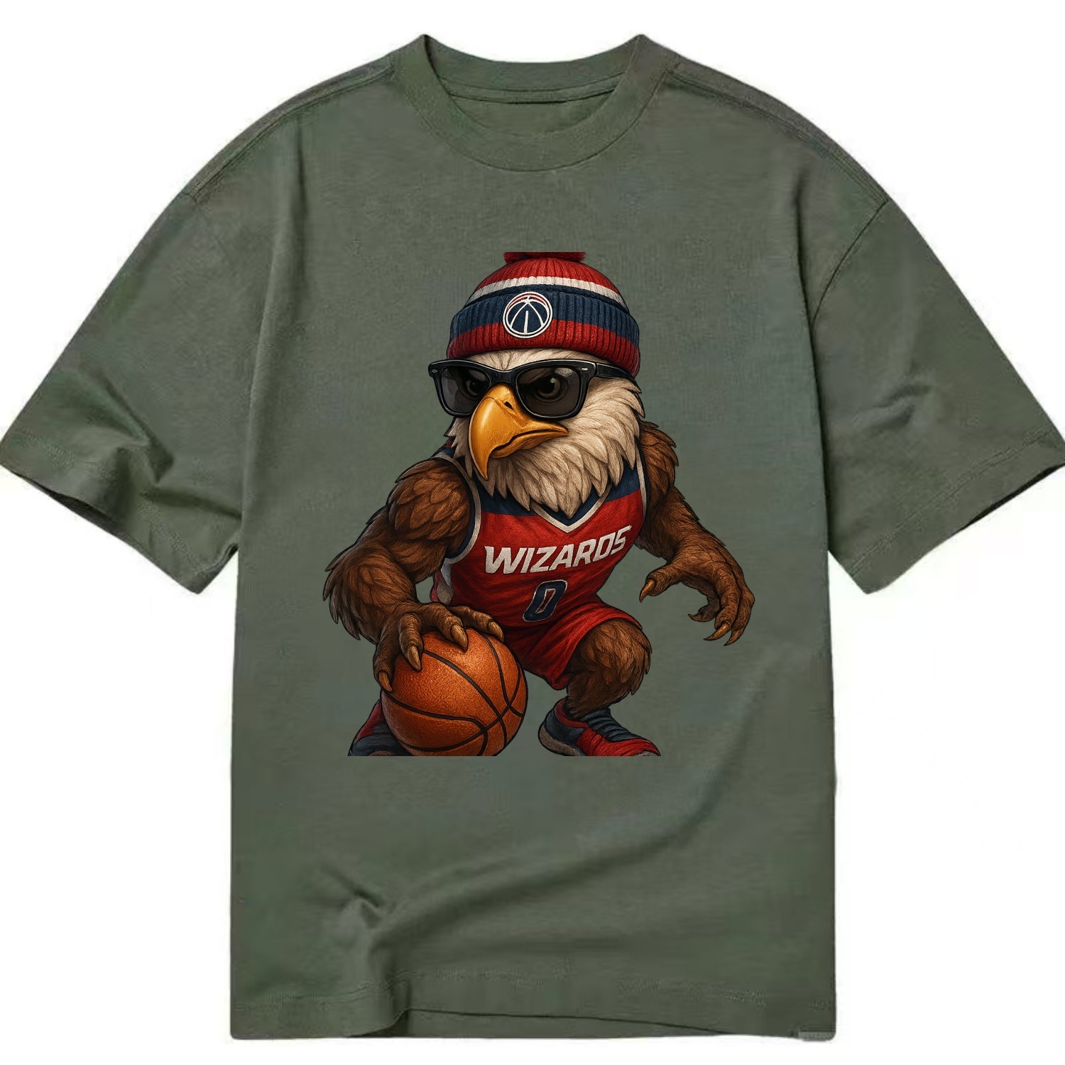 DC Eagle wearing Wizards red white and blue beanie with monument patch and - Classic T-shirt - Army Green