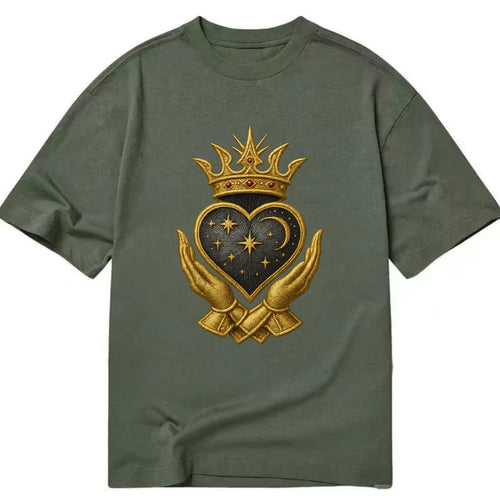 Hammered bronze warrior crown anchoring a dark steel heart with shield-bearing - Classic T-shirt