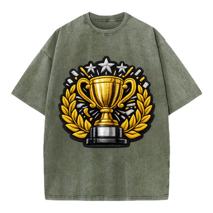 Embroidered patch design - CHAMPIONSHIP TROPHY - golden trophy cup with laurels - Vintage T-shirt - Army Green