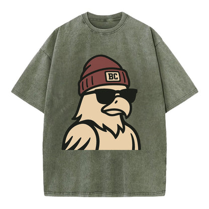 Chestnut Hill Eagle wearing Boston College beanie with BC patch - Vintage T-shirt - Army Green