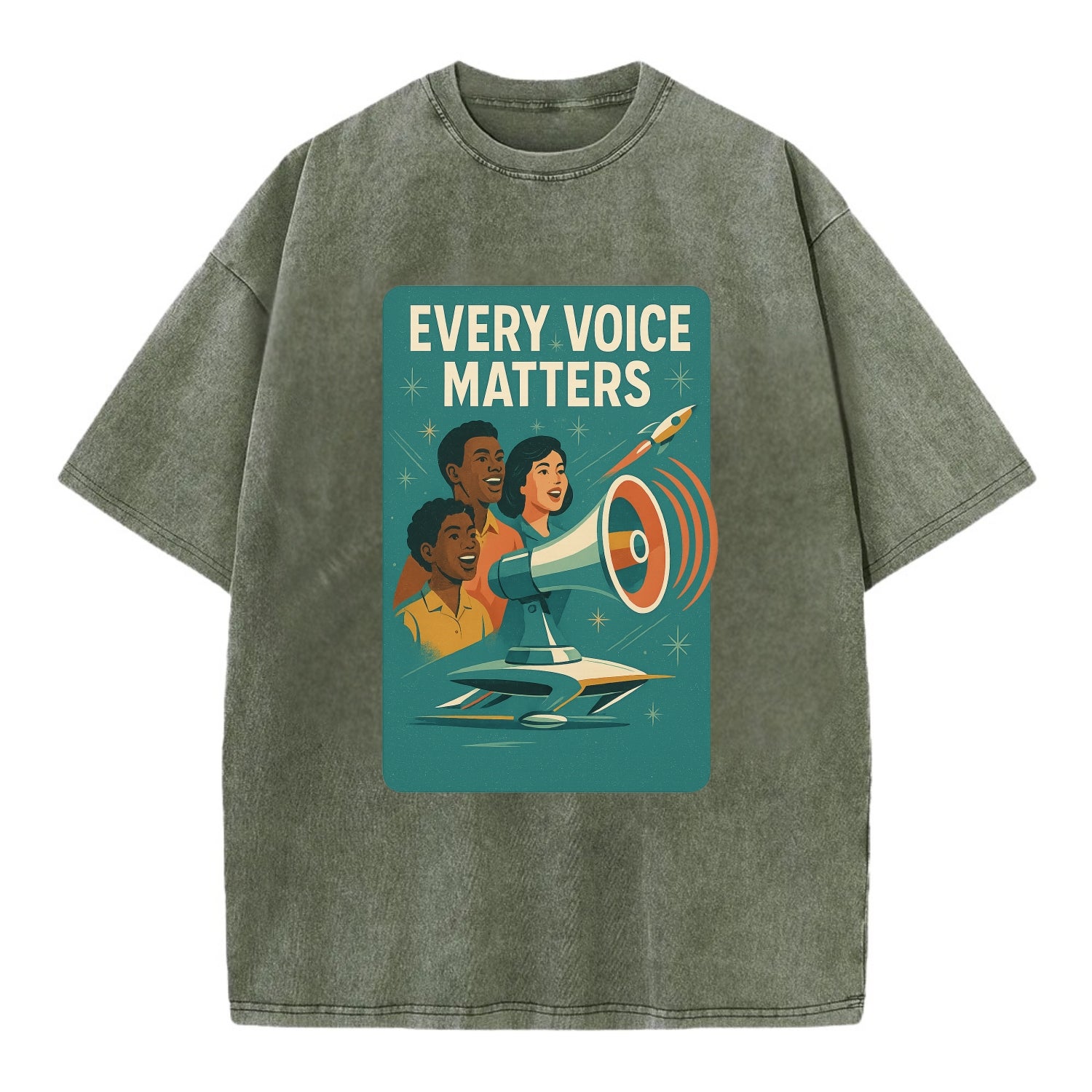 Diverse voices being heard and amplified - "Every Voice Matters" - inclusive - Vintage T-shirt - Army Green