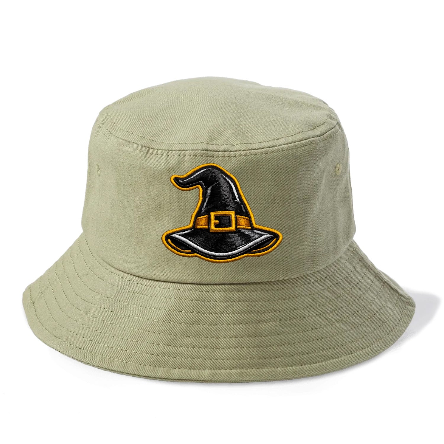 WITCH HAT - pointed hat with buckle in black and gold , coven - Bucket Hat - Army Green
