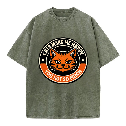 Joyful Whiskers Emblem - Vintage T-shirt - Army Green