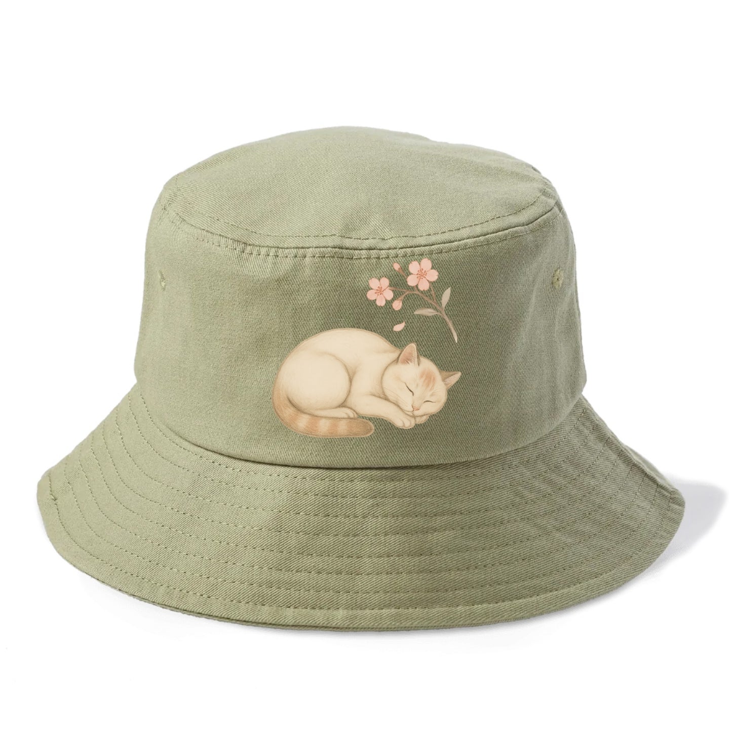 Zen Garden Cat  - Bucket Hat - Army Green