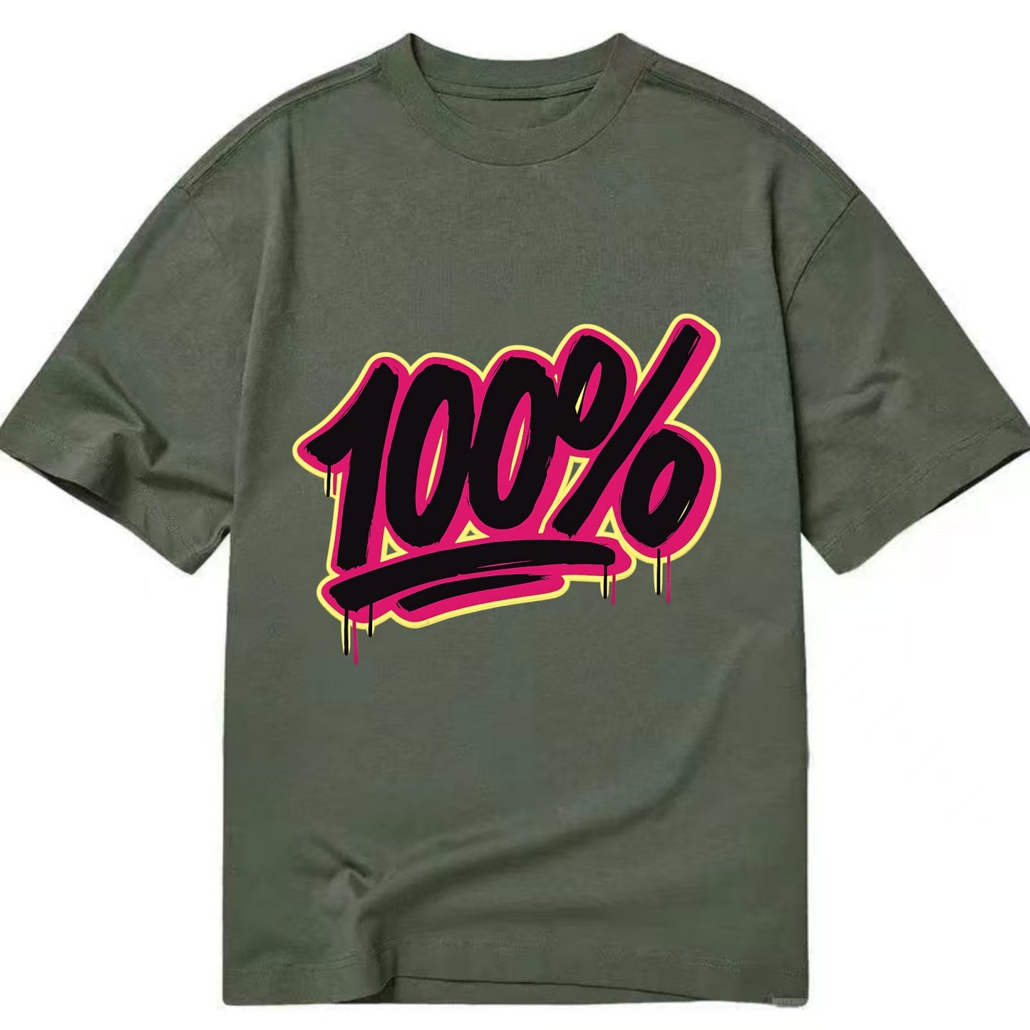 Bold typography design - "100%" - all in, fully committed - Classic T-shirt - Army Green