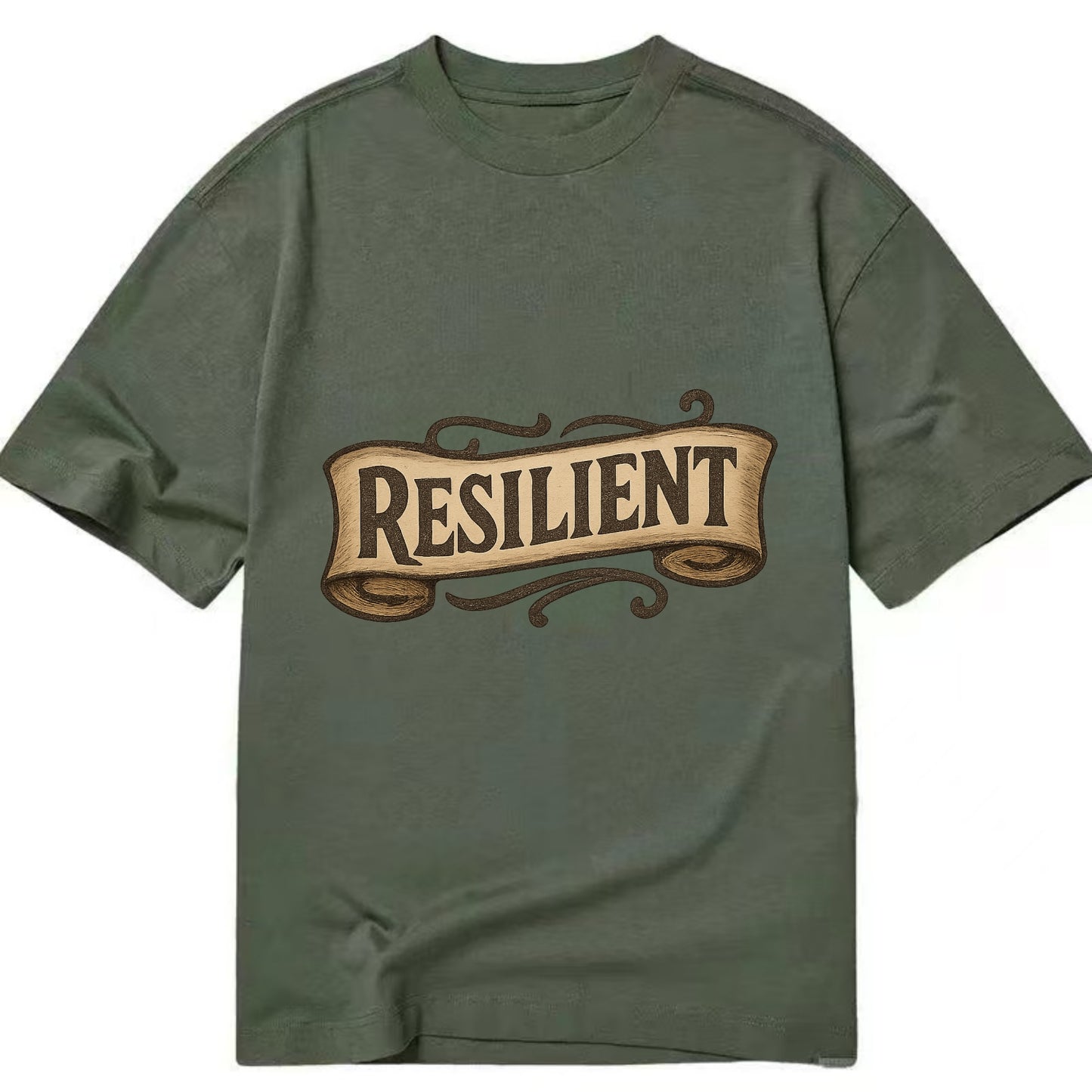 Bold typography design - "RESILIENT" - bouncing back, unbreakable spirit - Classic T-shirt - Army Green