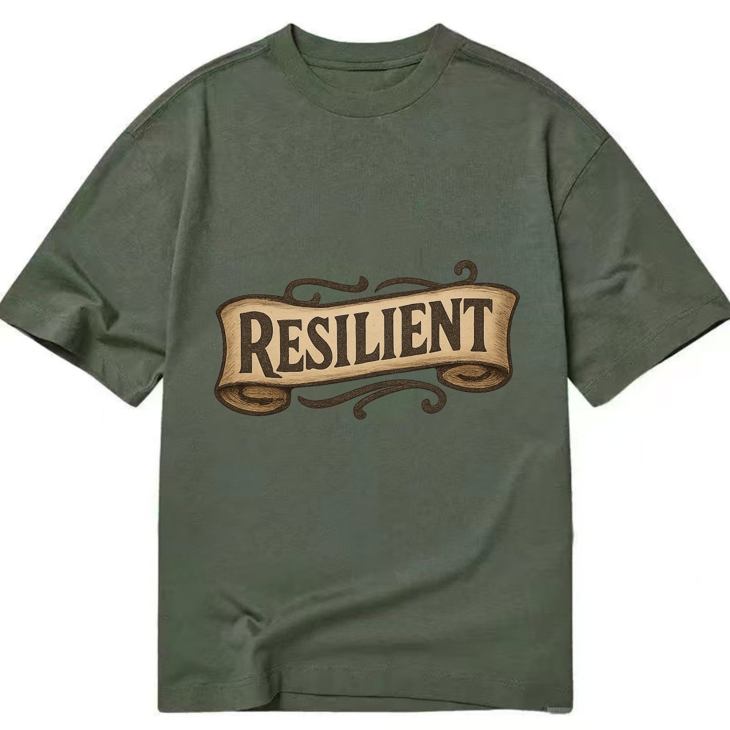 Bold typography design - "RESILIENT" - bouncing back, unbreakable spirit - Classic T-shirt - Army Green