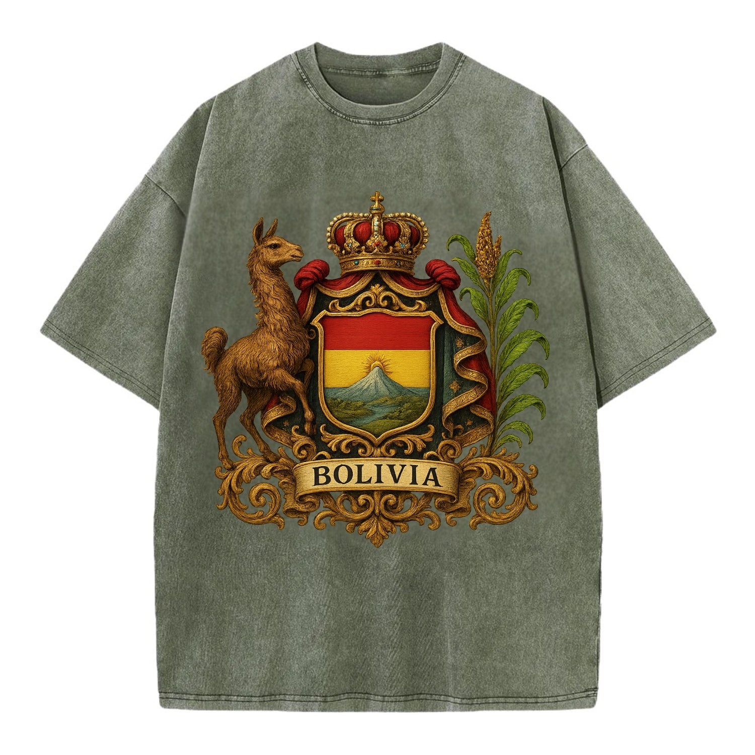 Bolivia Royal Logo  - Vintage T-shirt - Army Green