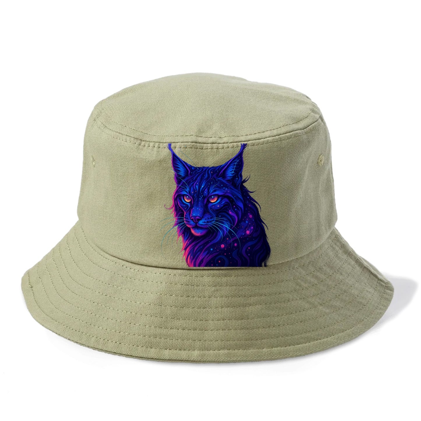 Stealthy lynx with ear tufts forming constellation patterns, nebula spots across the - Bucket Hat - Army Green