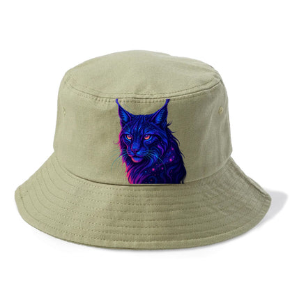 Stealthy lynx with ear tufts forming constellation patterns, nebula spots across the - Bucket Hat - Army Green