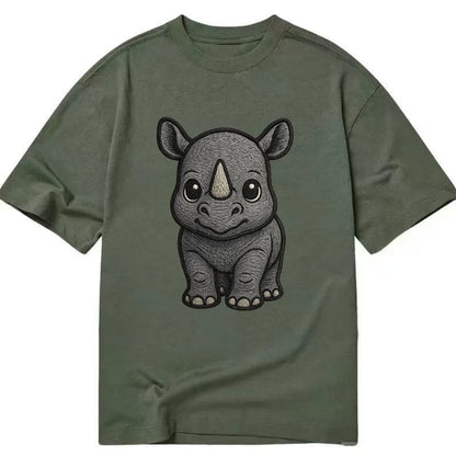 Baby Rhino - gray armor skin, tiny horn nub, round eyes, front-facing, tank baby - Classic T-shirt - Army Green