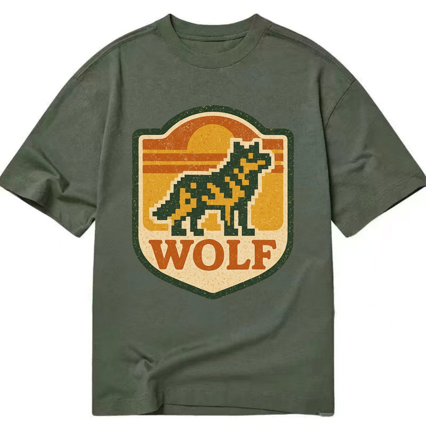 Digital Pixel Wolf  - Classic T-shirt - Army Green