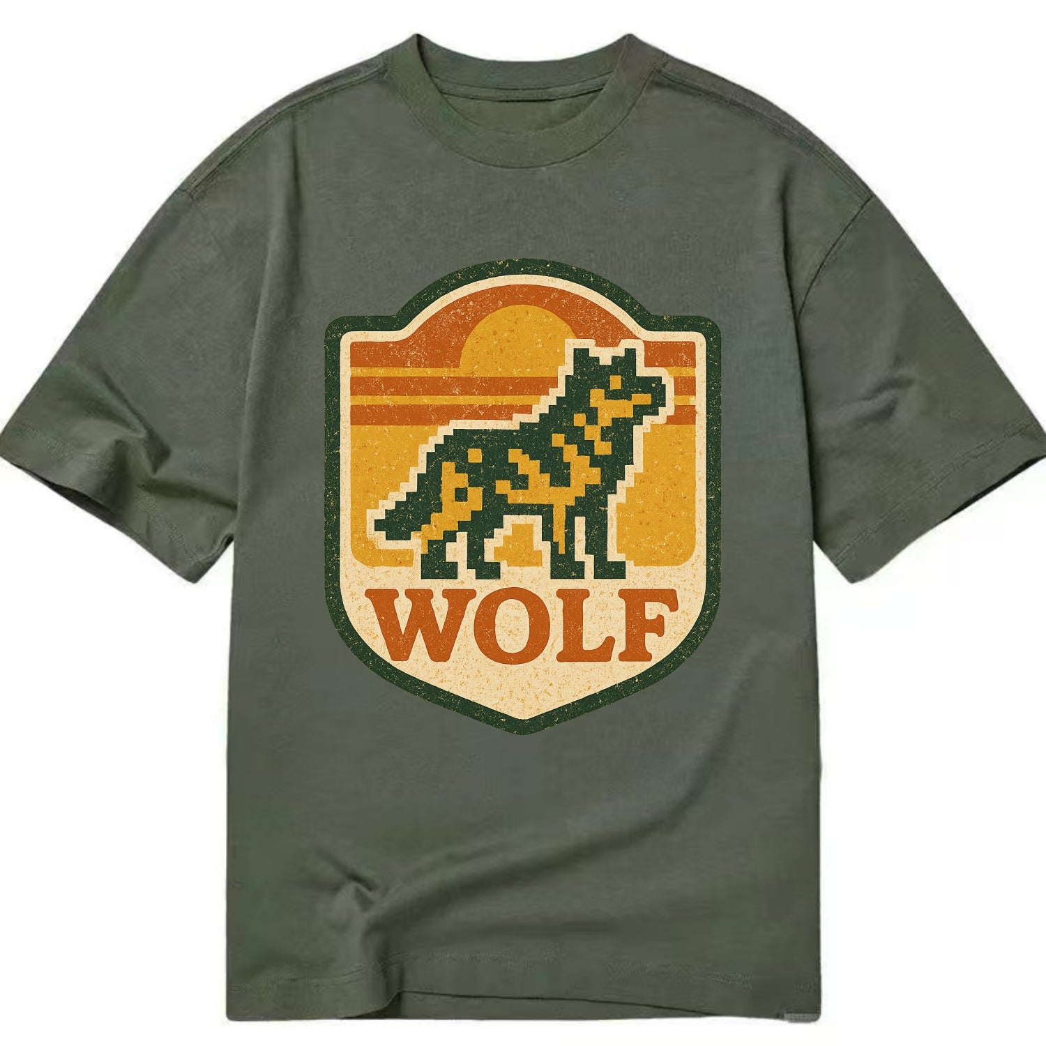 Digital Pixel Wolf  - Classic T-shirt - Army Green
