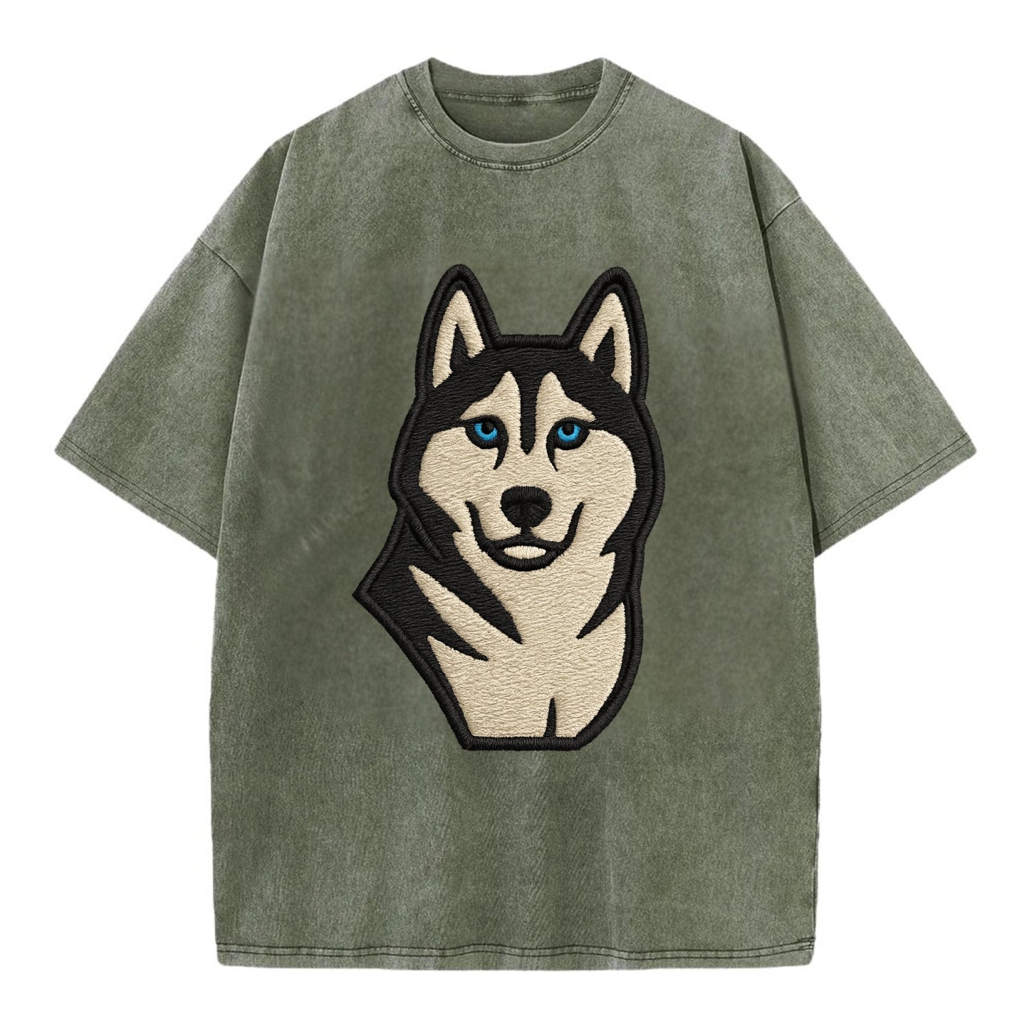 Husky - Blue eyes close-up portrait - Vi Vintage T-shirt - Army Green