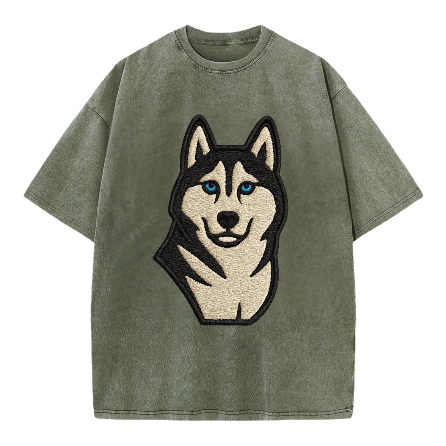 Husky - Blue eyes close-up portrait - Vi Vintage T-shirt - Army Green