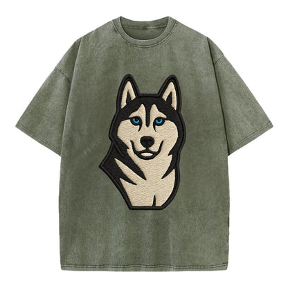 Husky - Blue eyes close-up portrait - Vi Vintage T-shirt - Army Green