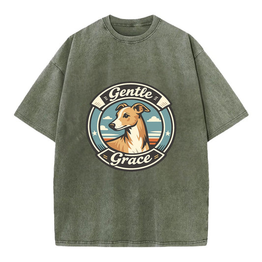 Gentle Grace of the Whippet - Vintage T-shirt - Army Green