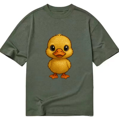 Baby Duck Duckling - yellow fluffy, orange beak, bright eyes, front-facing, quack - Classic T-shirt - Army Green